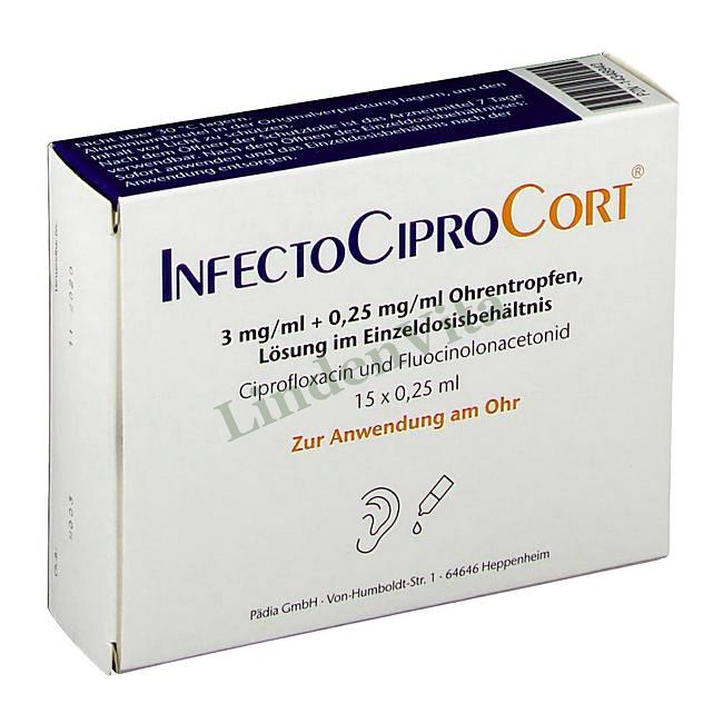 Инфектоципрокорт / Infectociprocort - Флуоцинолон + Ципрофлоксацин — упаковка препарата