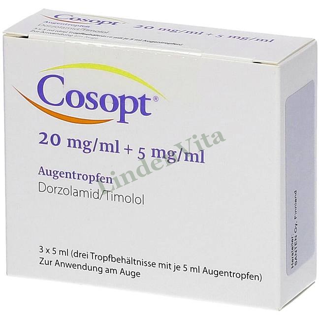 Косопт / Cosopt - Тимолол + Дорзоламід / Очі та вуха — упаковка препарату